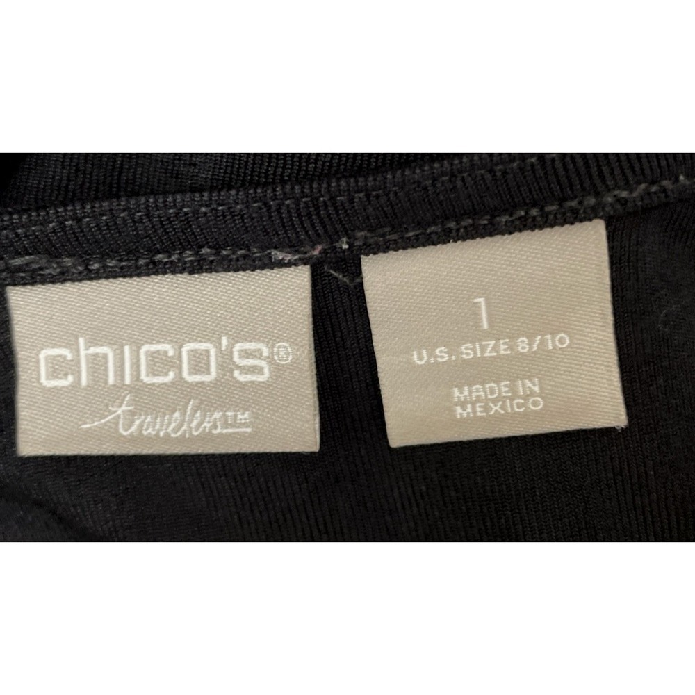 Chico's Travelers Black Asymmetrical Hem Dress Sz 1 US 8/10 Stretchy Sexy Comfy - Picture 3 of 4